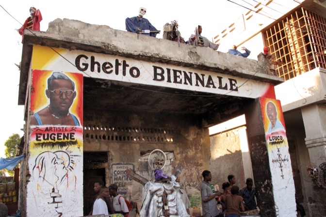 Entrance to the Ghetto Biennale painted by Michel Lafleur and commissioned by John Cussans, 1st Ghetto Biennale 2009, Port-au-Prince, Haiti. Image copyright the artist; courtesy Ghetto Biennale. Photo: Chantal Regnault